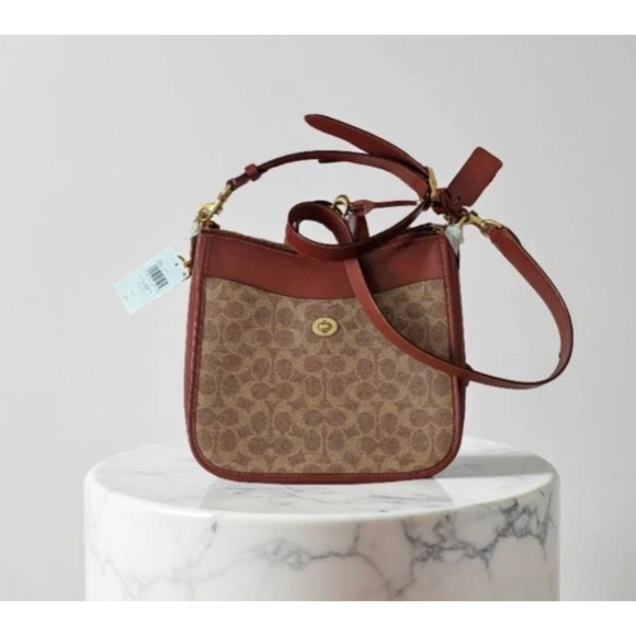 Women's Coach Signature Shoulder Bag Brown/Red One Size - Picture 4 of 14